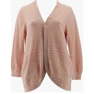 AnyBody Patterned Chenille Open Front Cardigan Misty Rose,X-Small